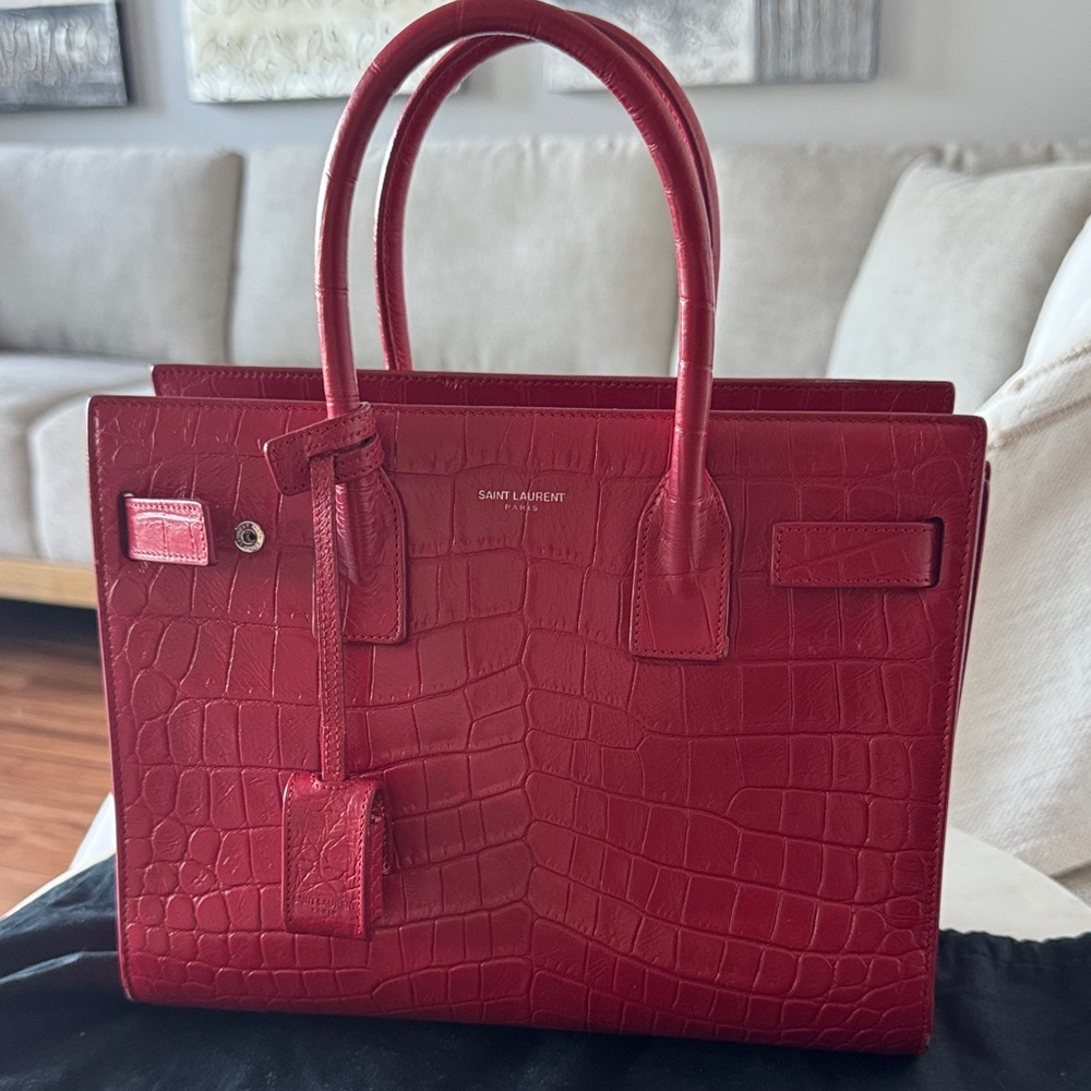 Saint Laurent Red Croc-Embossed Bag Nano